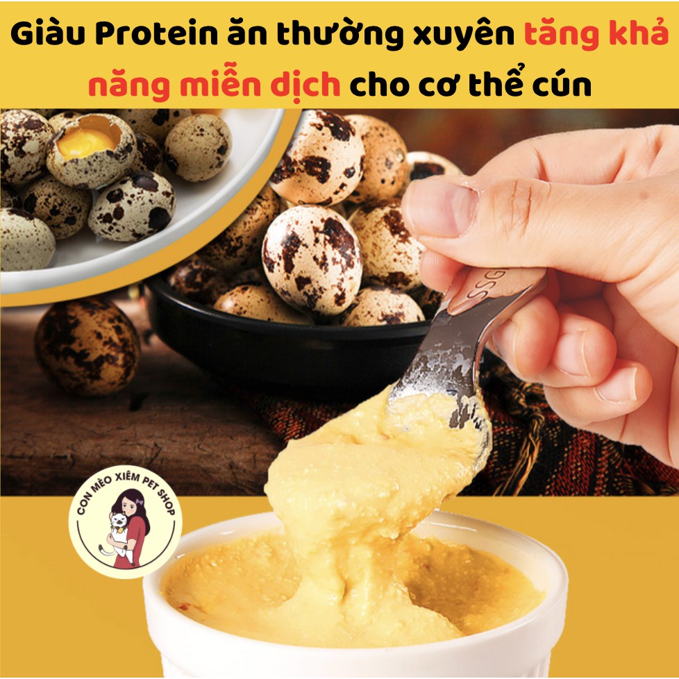 Súp thưởng chó mèo lòng đỏ trứng cút phô mai cà rốt tăng cân mọc lông, snack thú cưng Con Mèo Xiêm
