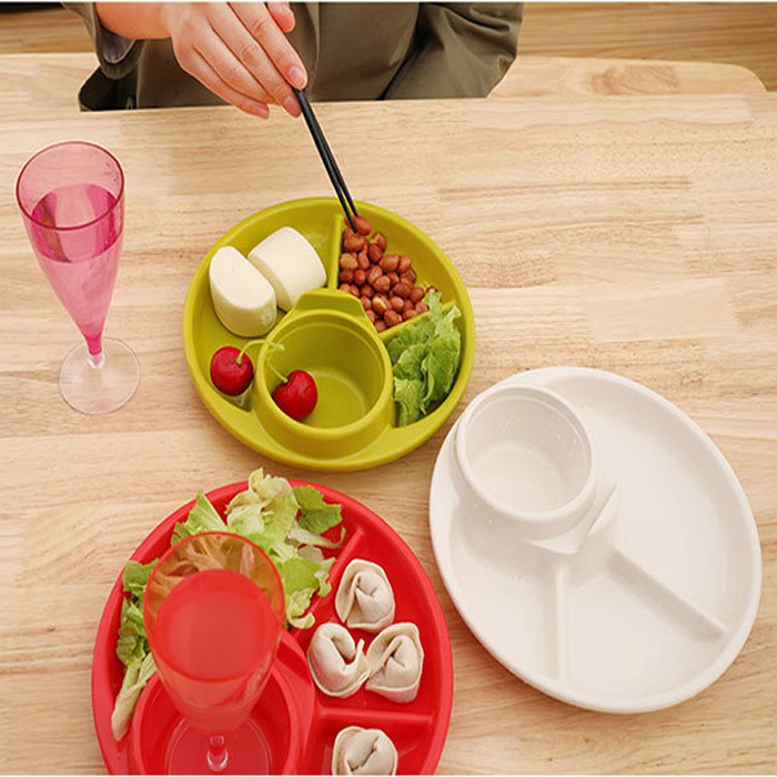 Khay ăn dặm BLW tròn 4 ngăn có chỗ để cốc Inomata cho bé