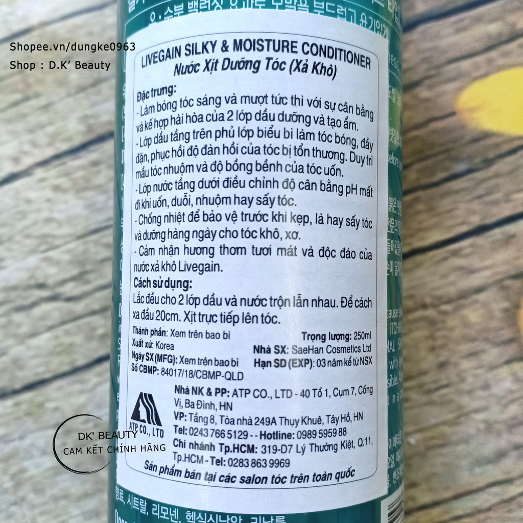 💚Xịt Livegain Dưỡng Tóc(Xả Khô) Làm Bóng Tóc Và Mượt Tức Thì 250ml | BigBuy360 - bigbuy360.vn