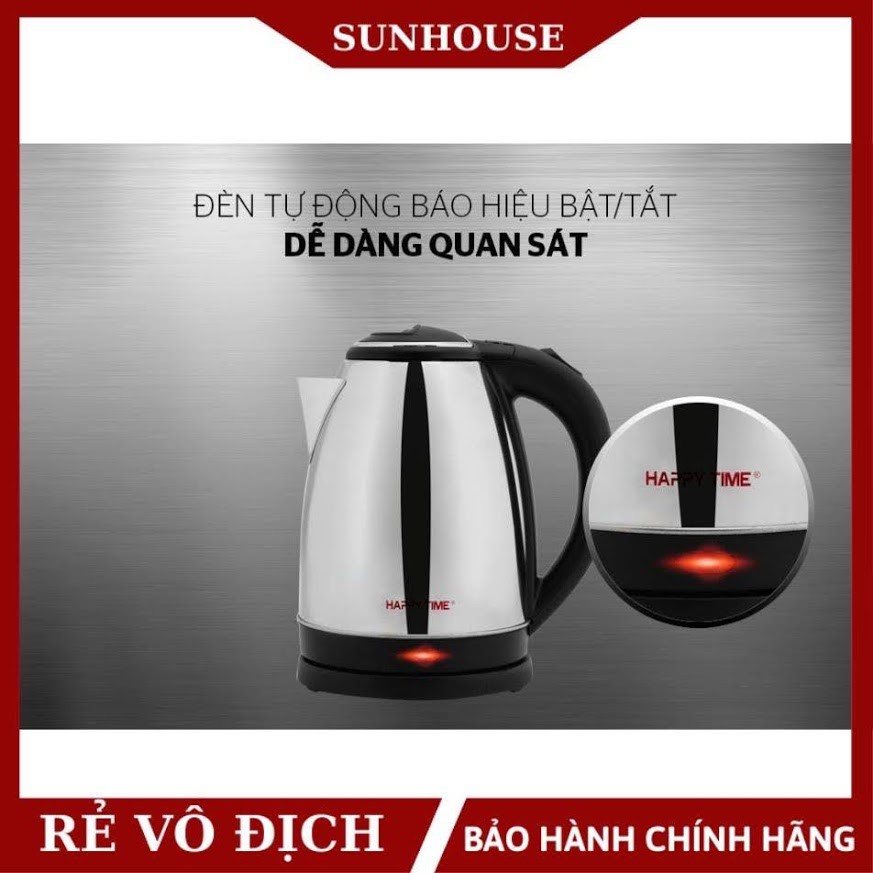 Ấm siêu tốc Inox Happy time HTD1081 Hàng Chính Hãng Bảo Hành 12 Tháng