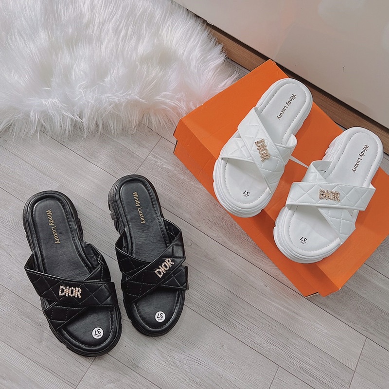Sỉ Dày nữ, Dép nữ đế cao 4cm chất da mềm đẹp quai chéo chần chỉ tag Dioo