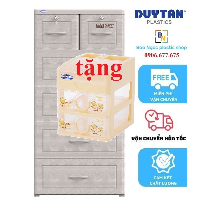 Tủ nhựa Tabi vân gỗ nhựa Duy Tân 5 tầng tặng kèm tủ tomi nhỏ