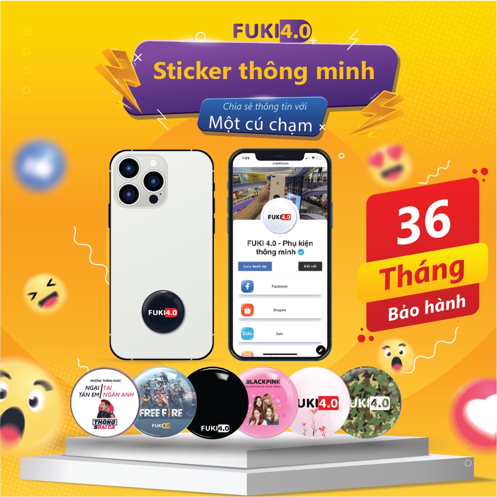 Sticker thông minh FUKI 4.0, Card visit thông minh dạng miếng dán điện thoại, chia sẻ thông tin 1 chạm