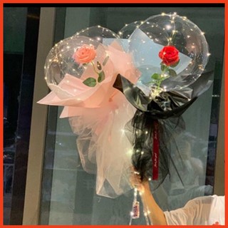BÓNG GALAXY KÈM HOA HỒNG VÀ ĐÈN SIÊU SANG CÓ GẬY TRONG SUỐT