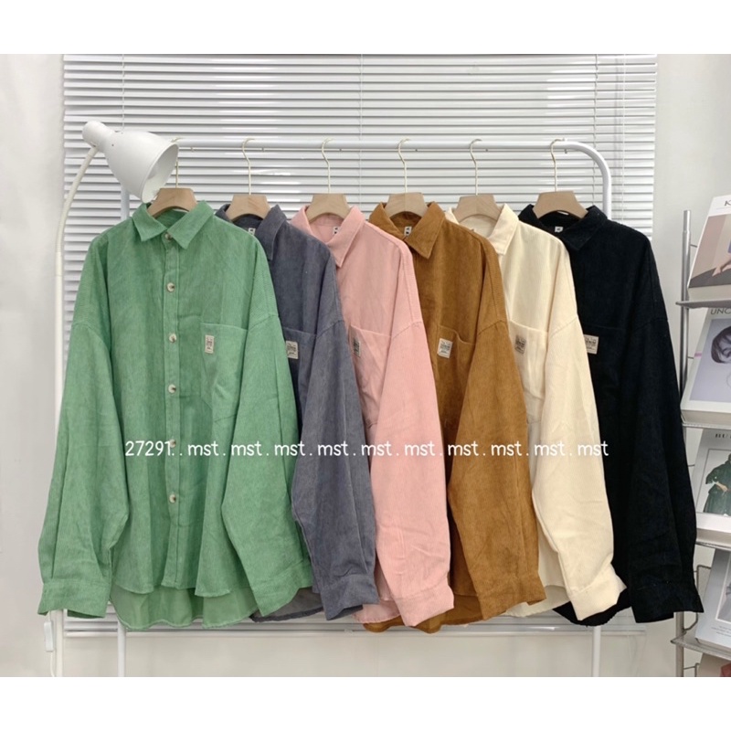 áo sơmi nhung gân 2T logo thêu túi unisex dành cho cả nam và nữ ( có sẵn)