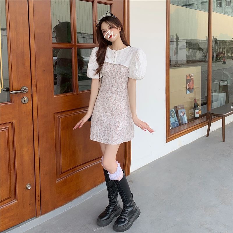 AMOI Đầm Hoa Hai Dây Ôm Eo Thời Trang Hàn Quốc Cho Nữ