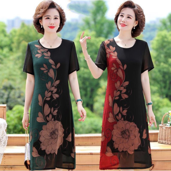 Đầm dự tiệc trung niên V54 - Váy voan nữ cho mẹ dáng suông - Áo đầm đẹp cao cấp sang trọng cho người lớn tuổi Bigsize