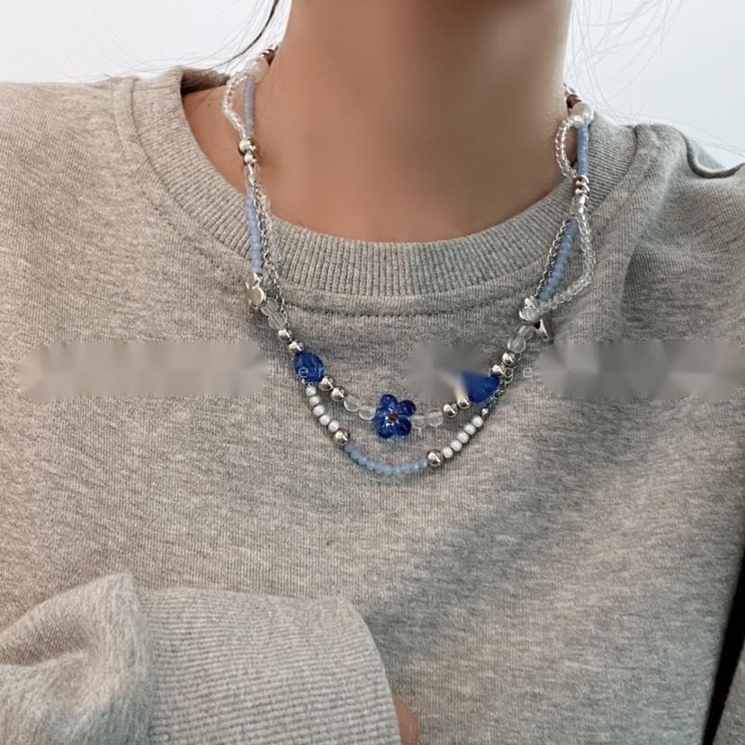 Vòng cổ Hai Lớp Họa Tiết Hoa Và Bướm Phong Cách Hàn Quốc