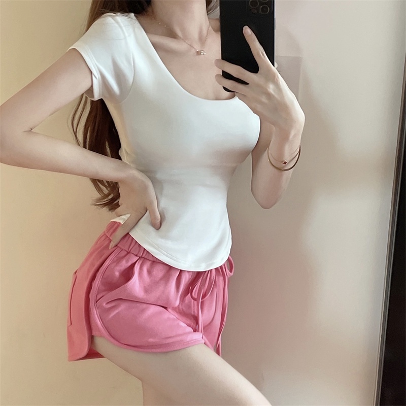 Áo thun tay ngắn cổ chữ U GZDC phong cách thể thao hàn quốc sexy không mút ngực