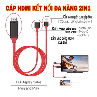 CÁP HDMI ĐA NĂNG TỪ ĐIỆN THOẠI LÊN TIVI HỖ TRỢ 3 CHÂN CẮM