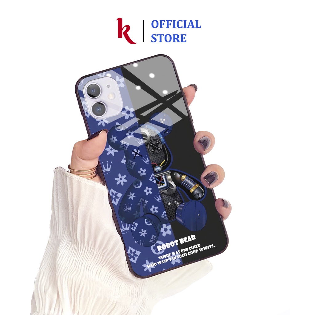Ốp lưng iphone kính cao cấp Robot Bear case 14plus 14 pro max 13 12 promax 11 mini 6 6s 7 8 plus x xr xs Se