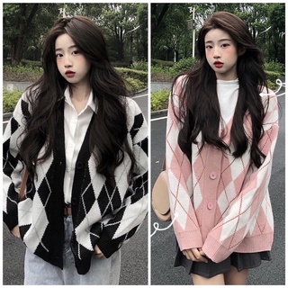  Áo len cadigan ô trám 2 màu đen hồng hàng QC cao cấp 