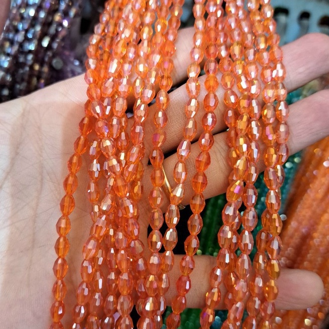 1 Dây Pha Lê đá hình hạt lúa 4x6mm làm vòng tay, DIY