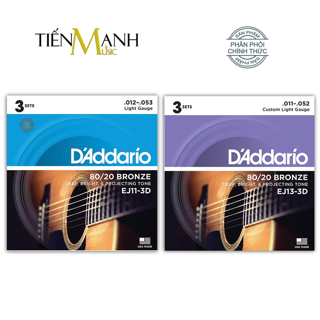 [Xả Hàng] Set 3 Bộ D'Addario EJ11, EJ13 Bộ Dây Đàn Guitar Acoustic 80/20 Bronze DAddario