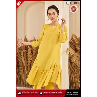 Đầm suông nhún tay; váy maxi vải lụa cao cấp YuHee