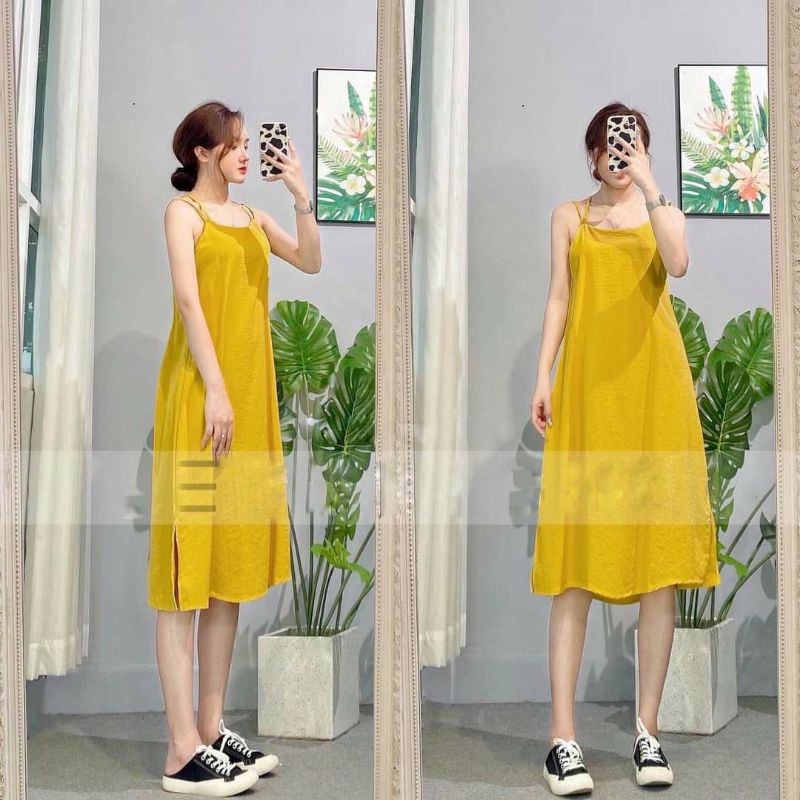 Đầm 4 dây chéo FM Style dáng suông nữ hoạ tiết trơn phong cách Hàn Quốc  I Fm Style Online 220319118