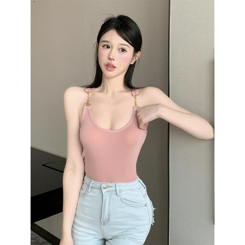 Áo Hai Dây Mỏng Màu Trơn Phong Cách Hàn Quốc Cho Nữ