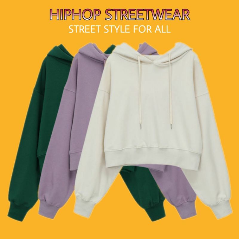 Áo Nỉ Nữ Có Mũ Dáng Croptop Form Rộng HIPHOP STREETWEAR Ulzzang Style Dễ Phối Đồ Cho Sinh Viên Học Sinh Đi Học Đi Chơi