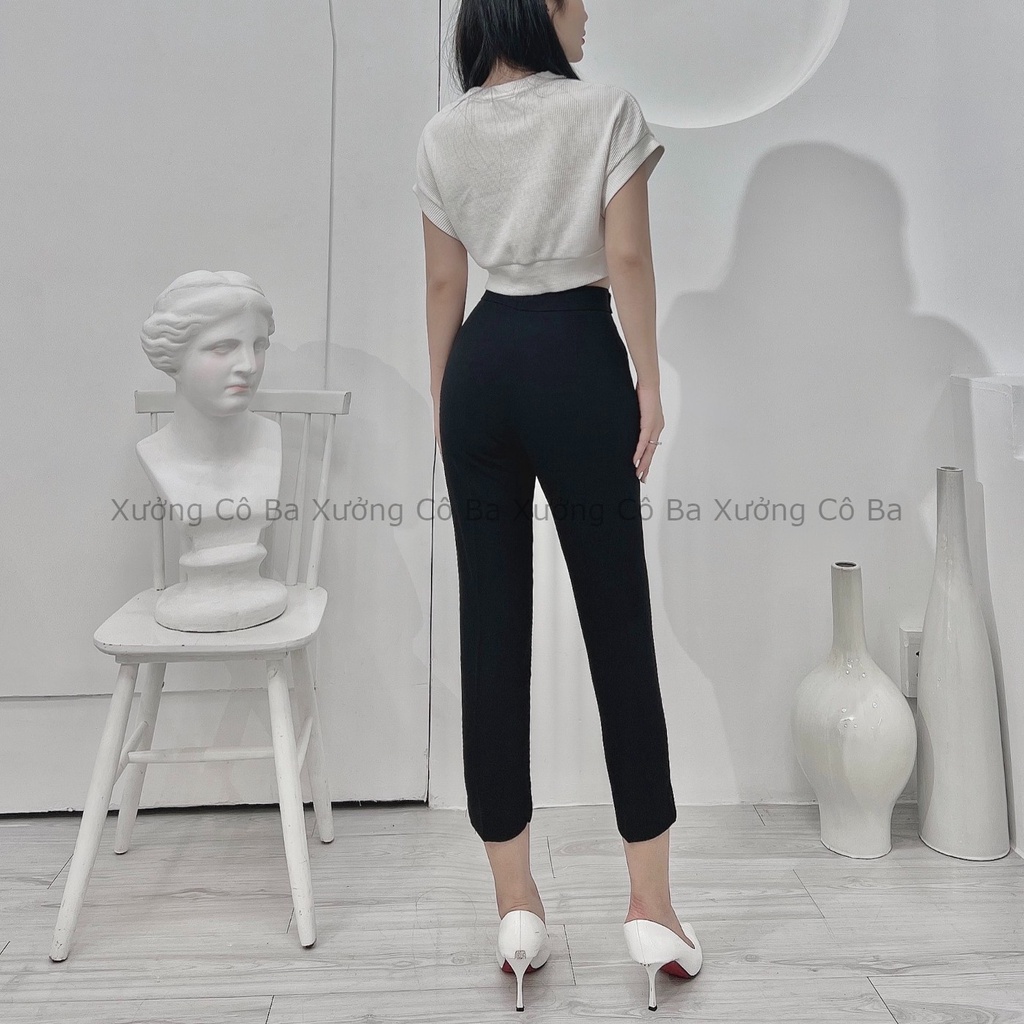Quần tây nữ lưng cao 9 tấc có khoen - Quần lửng công sở nữ cao cấp đủ size từ 45 đến 55kg - Xưởng Cô Ba -