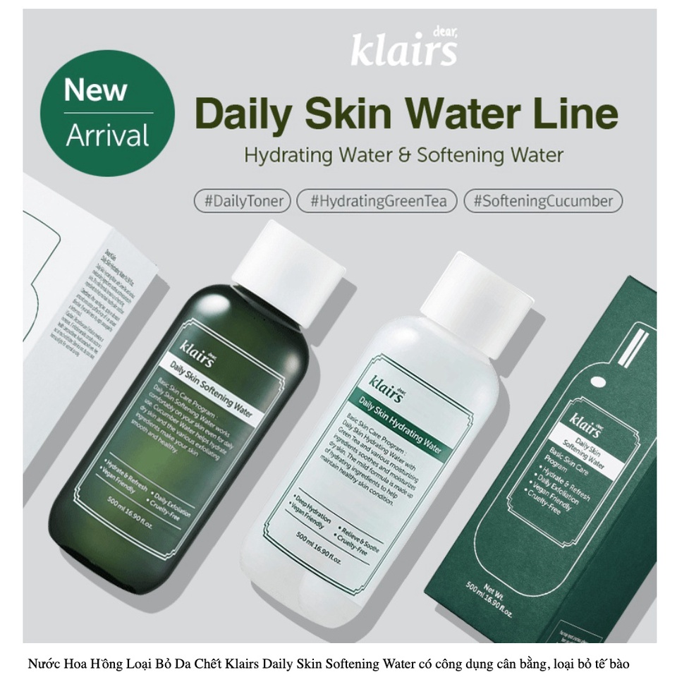 Nước Hoa Hồng Trà Xanh Dear Klairs Daily Skin Softening Water Toner 500ml