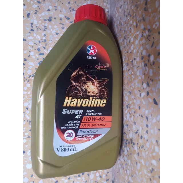 Nhớt tổng hợp 10W40 MA2 xe máy số Caltex Havoline Super 4T Semi Synthetic SAE; 0,8 L  10w40