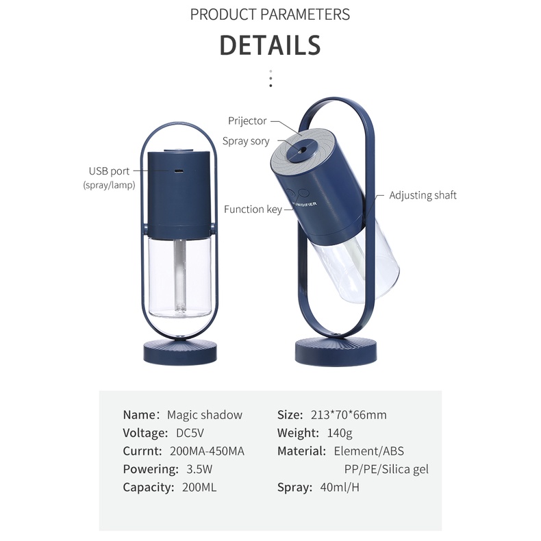 Máy phun sương KAIMEIDI tạo độ ẩm có đèn khử trùng xoay 360 độ không dây sạc cổng USB tiện dụng bền bỉ