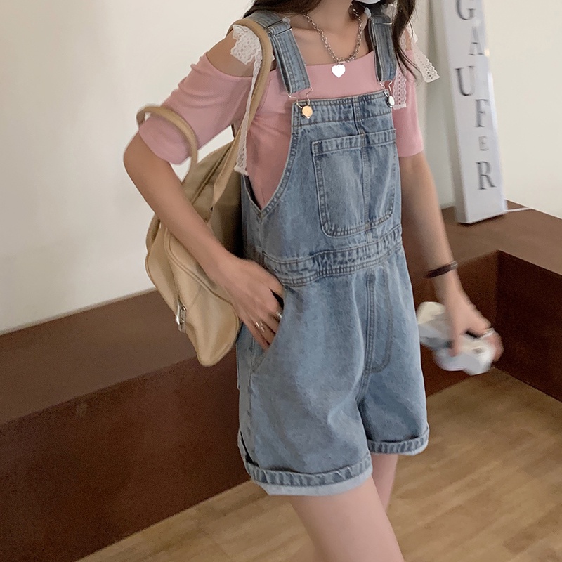 Bộ Áo Liền Quần Denim Ống Rộng Phong Cách Retro Mới 49574