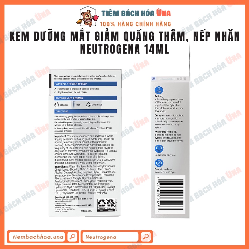 [US] Kem dưỡng giảm nhăn vùng mắt Neutrogena Rapid Wrinkle Repair Eye Cream 14ml