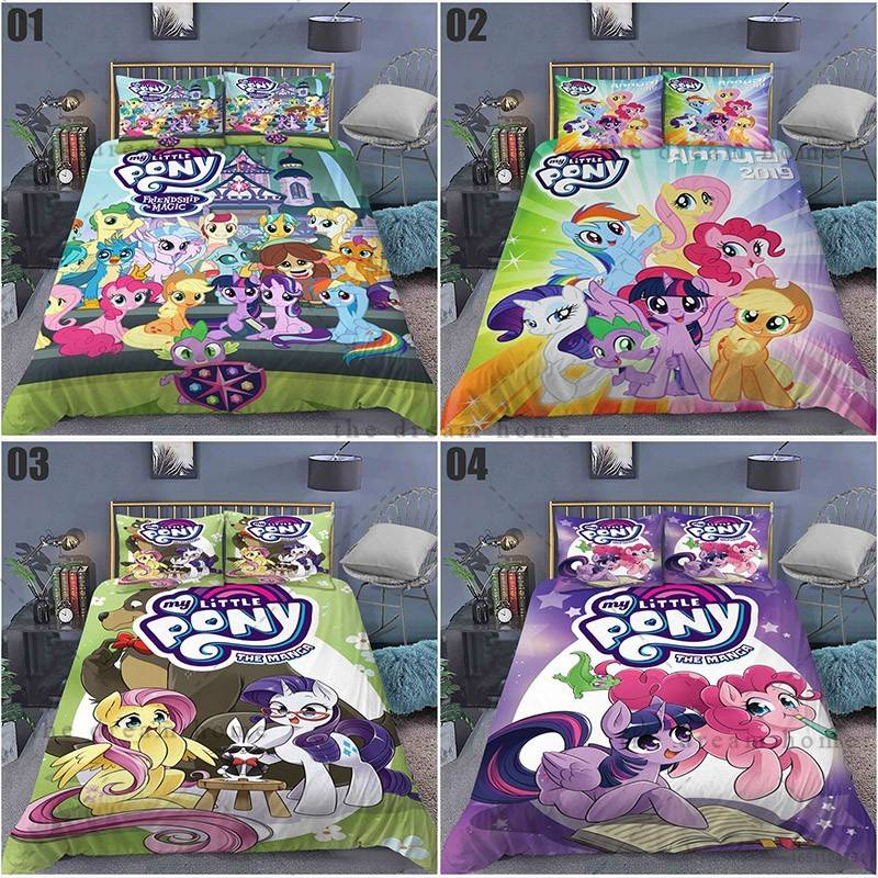 Bộ Chăn Ga Và Vỏ Gối 3 Trong 1 Họa Tiết Ngựa Pony Đáng Yêu