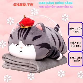 Gấu bông mèo hoàng thượng có mền, chăn gối văn phòng, gấu kèm mền mèo. gabo.vn-gấu bông siêu cấp