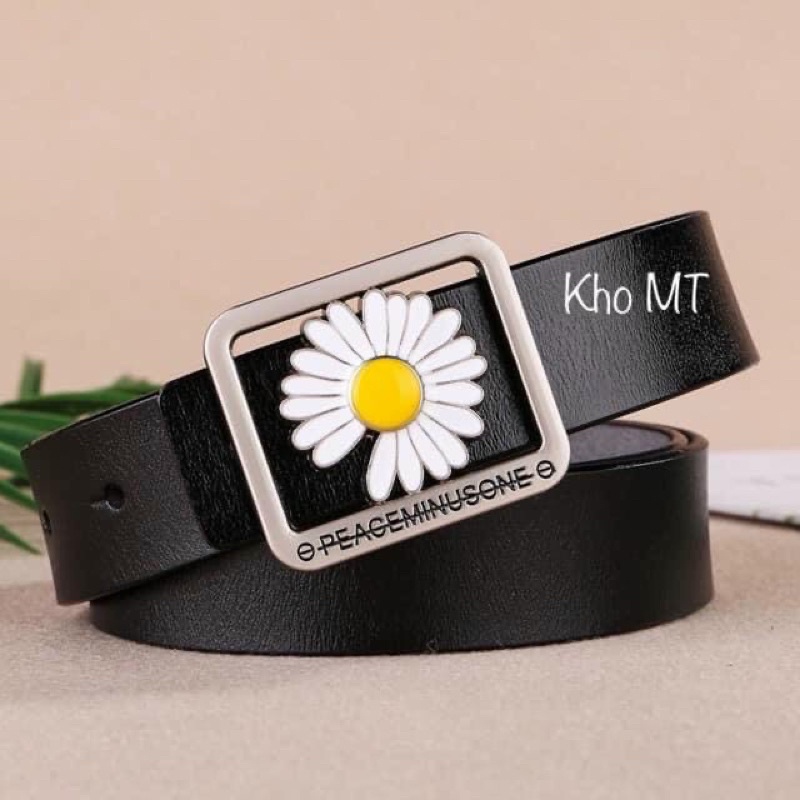 Dây thắt lưng mặt vulzzang hoa cúc to vừa 3 3.2cm- Dây nịt mặt vuông Tròn Nam nữ