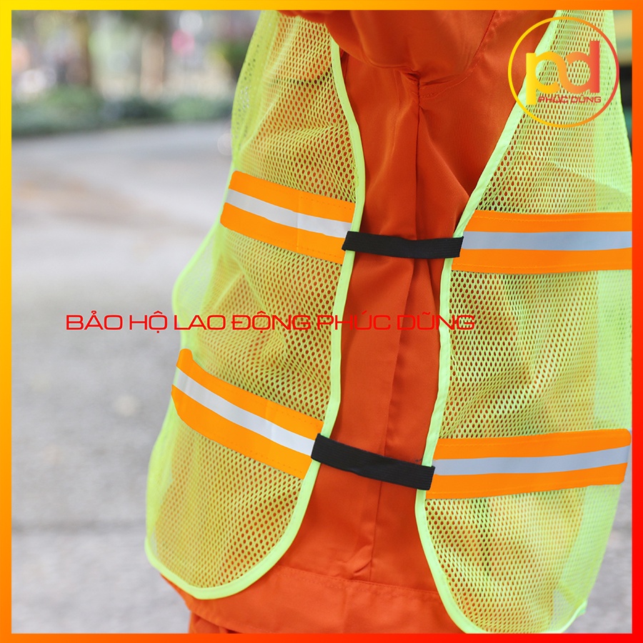 Áo gile lưới phản quang phát sáng khoác ngoài có thun 2 bên giá rẻ, tiện lợi, áo kỹ sư hàn quốc công trình giá rẻ