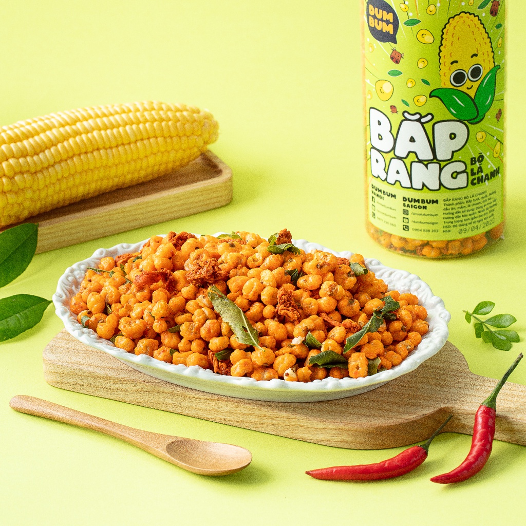 Ngô sấy giòn bò khô lá chanh DumBum đồ ăn vặt Hà Nội 350g