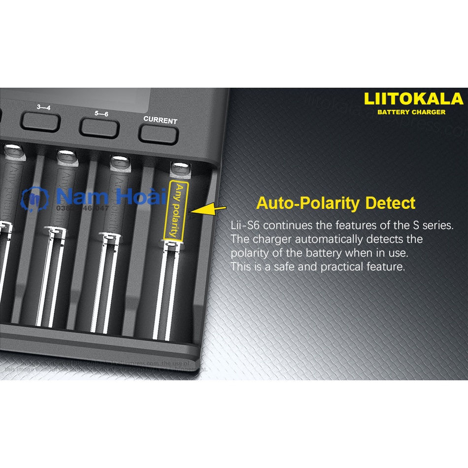 Bộ sạc pin LiitoKala lii-S6 18650 tự động 6 ngăn cho 18650 26650 21700 14500,10440 AA, AAA...