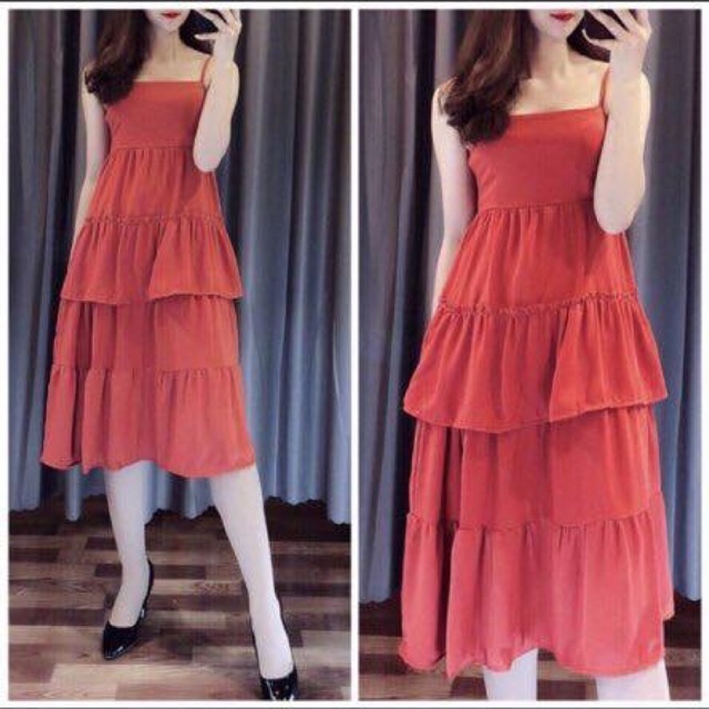 đầm maxi 2 dây tầng