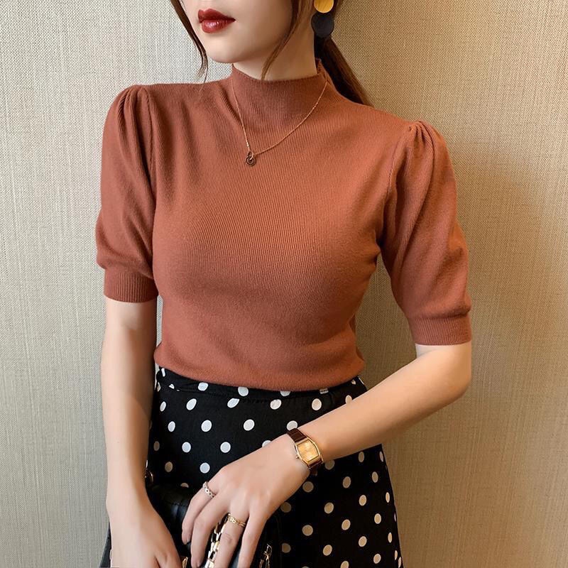 Áo len tăm nữ cổ 3 phân Tay Bồng Lỡ tiểu thư điệu đà, áo len nữ cổ tròn mềm mịn ôm body nhiều màu