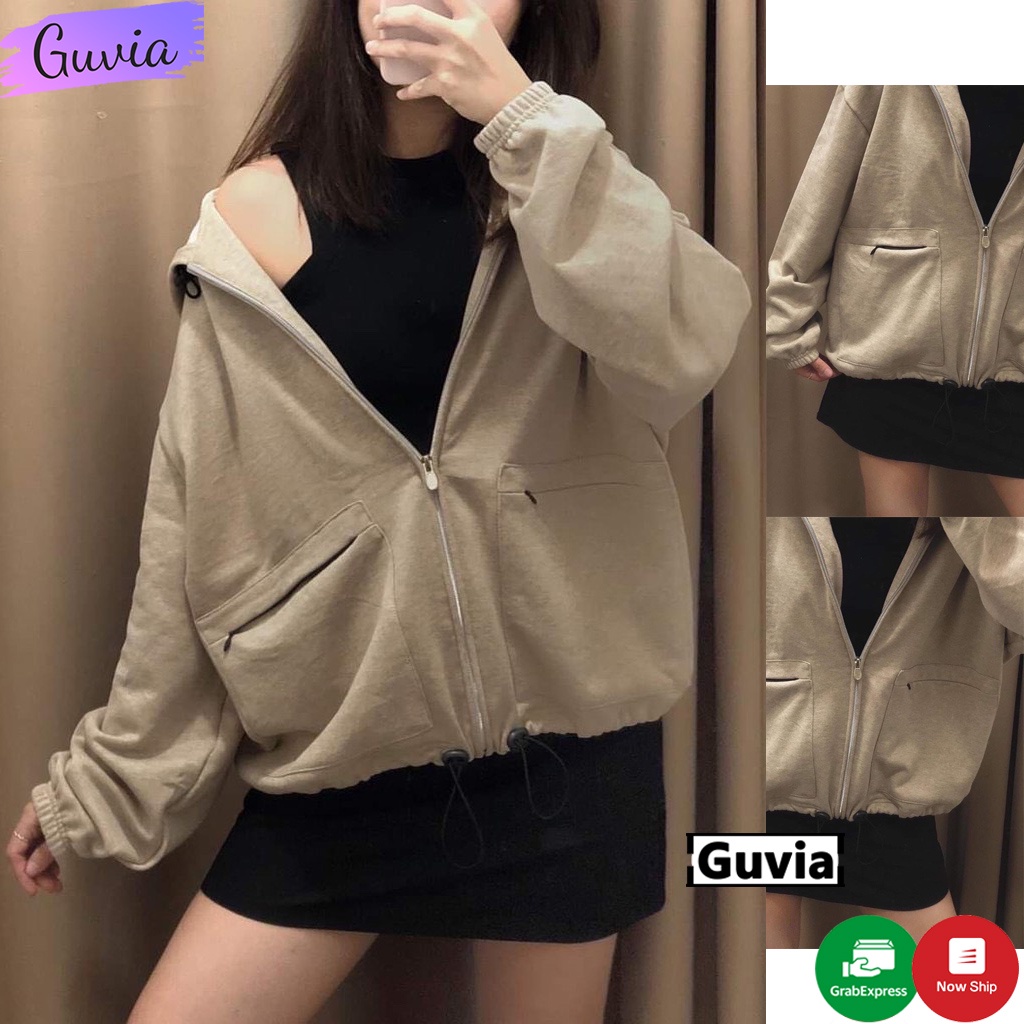 Áo khoác nỉ Túi Hộp Dây Kéo form rộng áo nỉ Hoodie bông ulzzang Cá Tính Unisex AKN30 Guvia