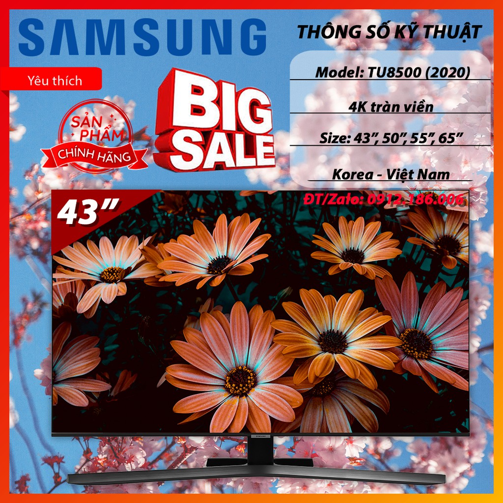 Smart Tivi Samsung 4K 43 inch UA43TU8500 chính hãng (Model 2020) (Liên hệ với người bán để đặt hàng)