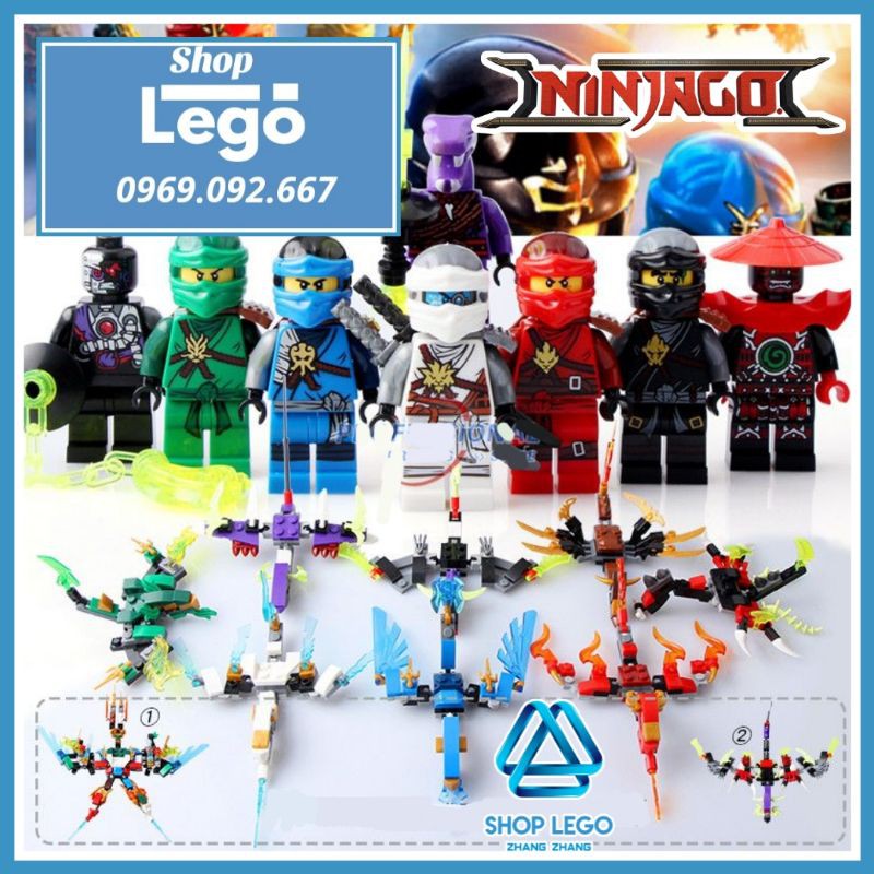 Xếp hình Ninjago Jay Lloyd Kai Cole Zane Stone Scout Chop rai Cryptor tặng kèm Rồng bay Lego Minifigures SY626