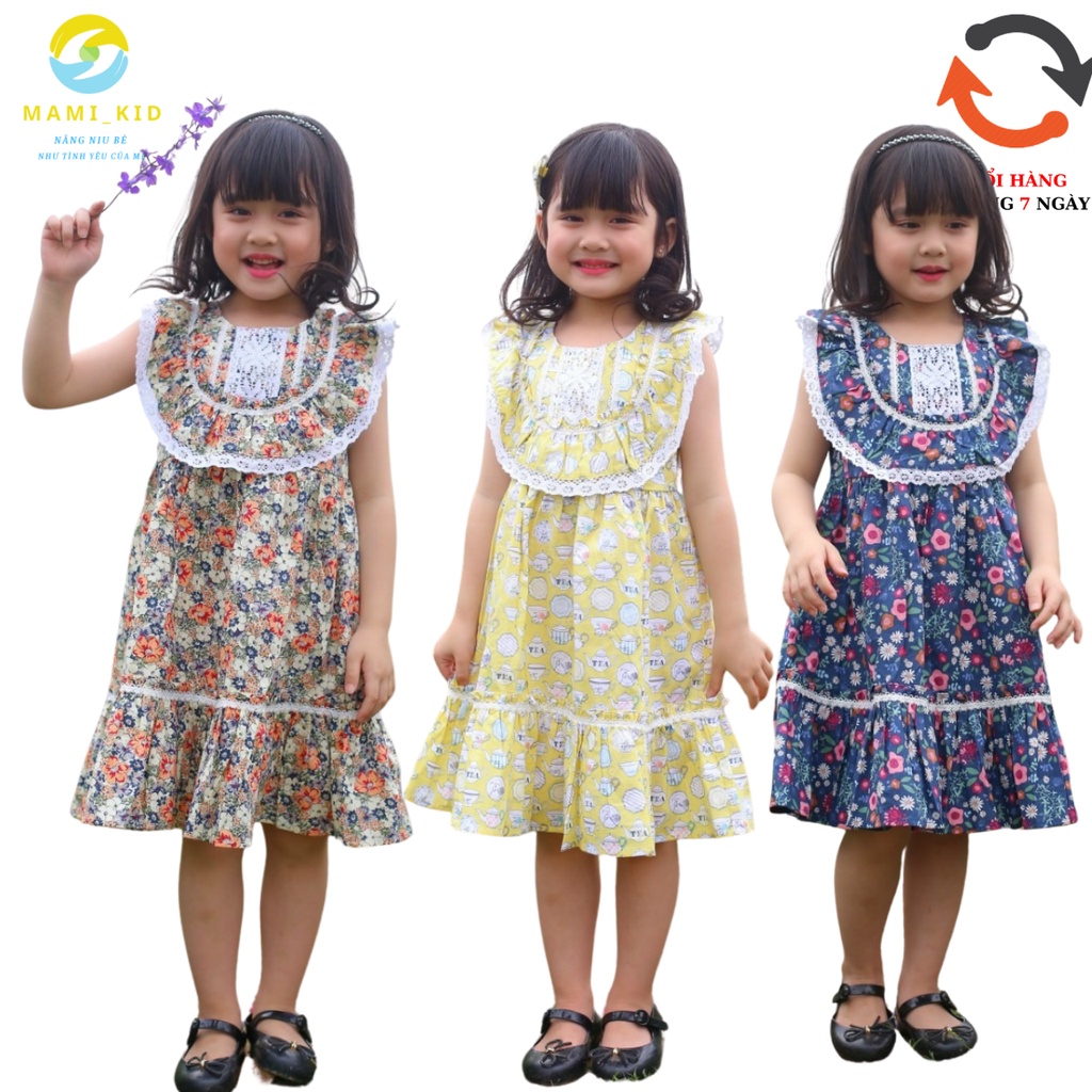 Váy xinh cho bé gái 1-10t hoa nhí phối ren, MẶC MÙA HÈ SIÊU MÁT