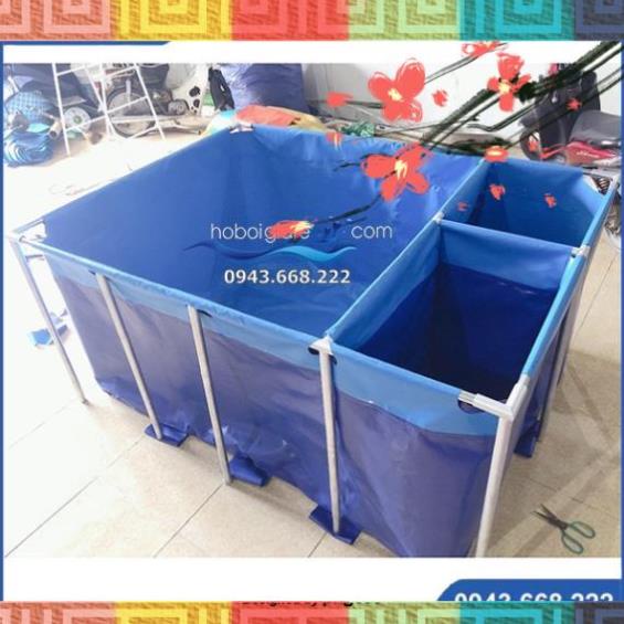 bồn bạt nuôi cá koi, bể bạt nuôi cá khung kim loại, hồ bạt nuôi cá,bể bạt nuôi dưỡng cá chia 2 ngăn lọc kt 2x2x0.8m