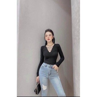 ÁO TAY DÀI ĐAN DÂY PHIA TRƯỚC