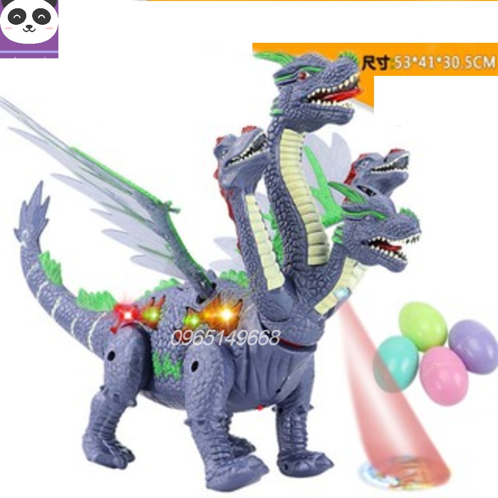 Đò chơi Khủng Long 4 Đầu, Đẻ Trứng, Có Cánh,Có Nhạc Đèn