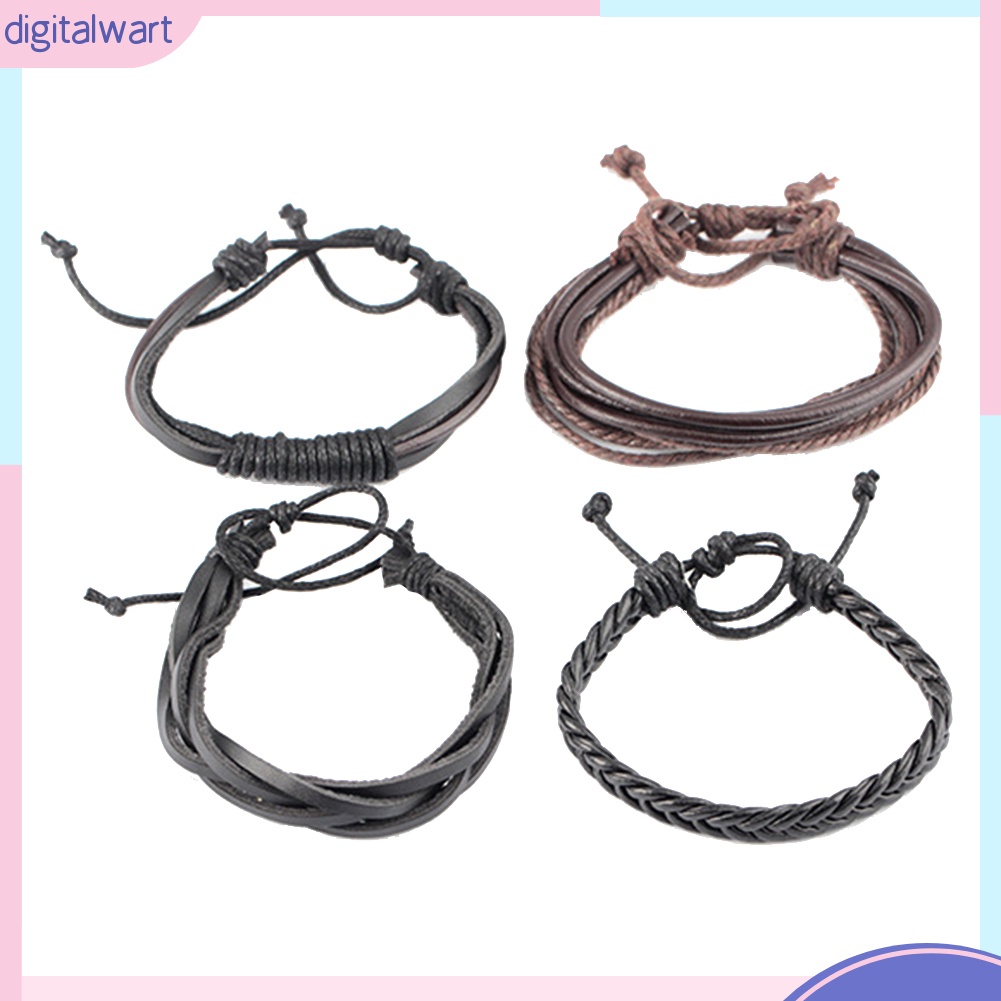 Set 4 Vòng Tay Da Thời Trang Cho Nam