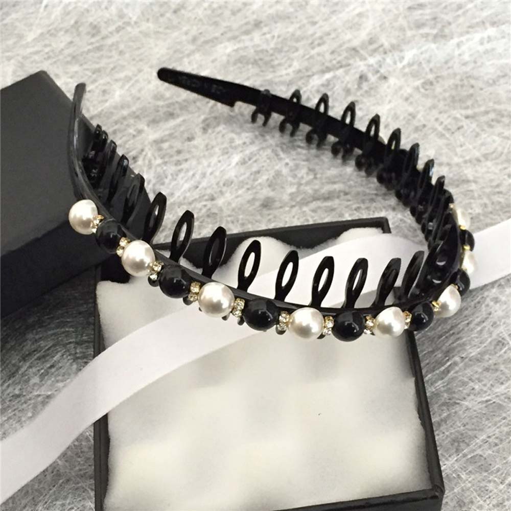 BACK2LIFE Simple Wash Face Hair Hoop Girls Hair Accessories Pearl Headband Women Toothed Non-slip Korean|Temperament Hair Band white/black