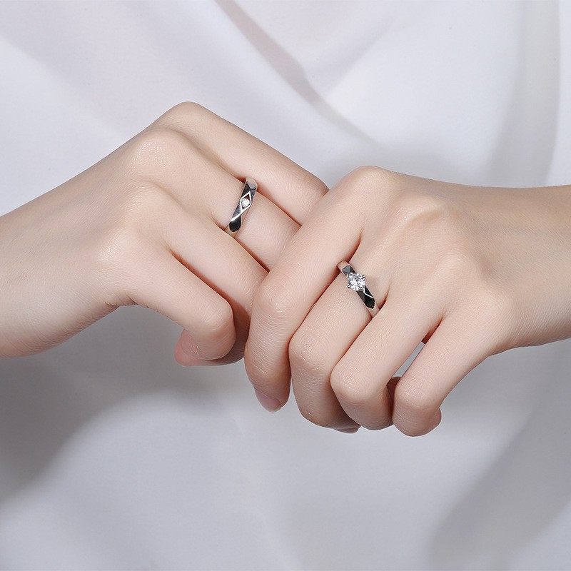 10 designs S925 Silver Couple Ring 2PCS Set of rings Girls' Accessories Korean Style Couple Diamond Jewelry Heart-Shaped Multi-Part Open Adjustable Wedding Ring cincin