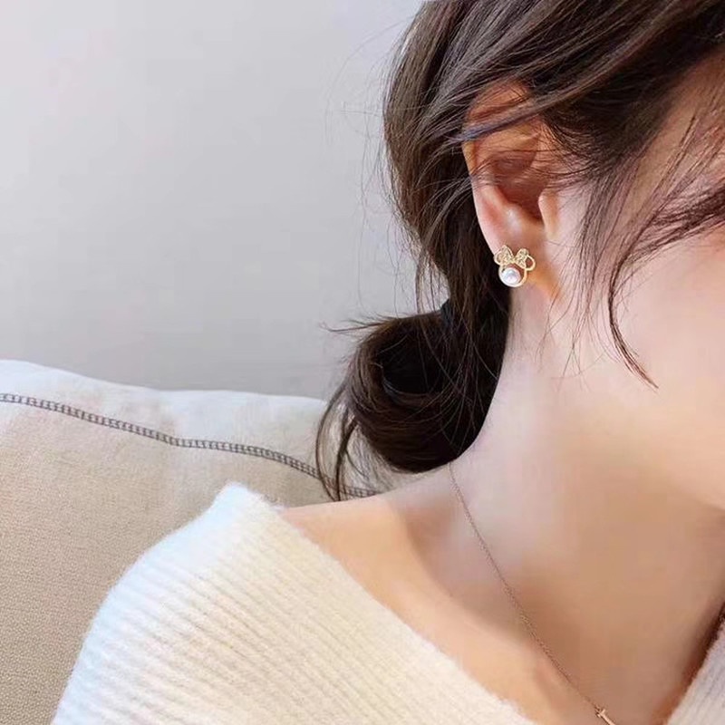 Khuyên Tai Bạc Họa Tiết Hoạt Hình Đính Ngọc Trai Thời Trang Cho Nữ