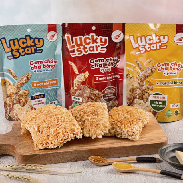 (tặng xô) Combo 20 gói cơm cháy lucky star, tặng xô đựng đồ .mix vị tuỳ ý