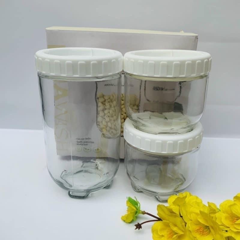 BỘ 3 HỦ THUỶ TINH ĐỰNG GIA VỊ - ĐỒ KHÔ HÀNG KHUYẾN MÃI