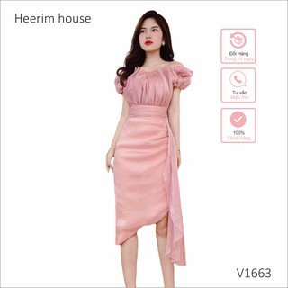 Váy đầm body hồng trễ vai xếp li bèo eo V1663 phù hợp mặc dự tiệc, cưới hỏi, đi làm, cafe chủ nhật rất sang trọng heerim